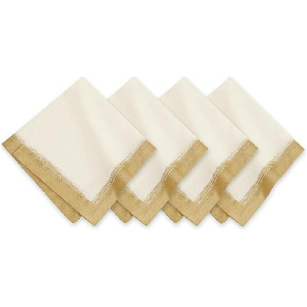 Linen blend cloth napkins set of 4 ivory gold metallic dinner table decor 21 inc
